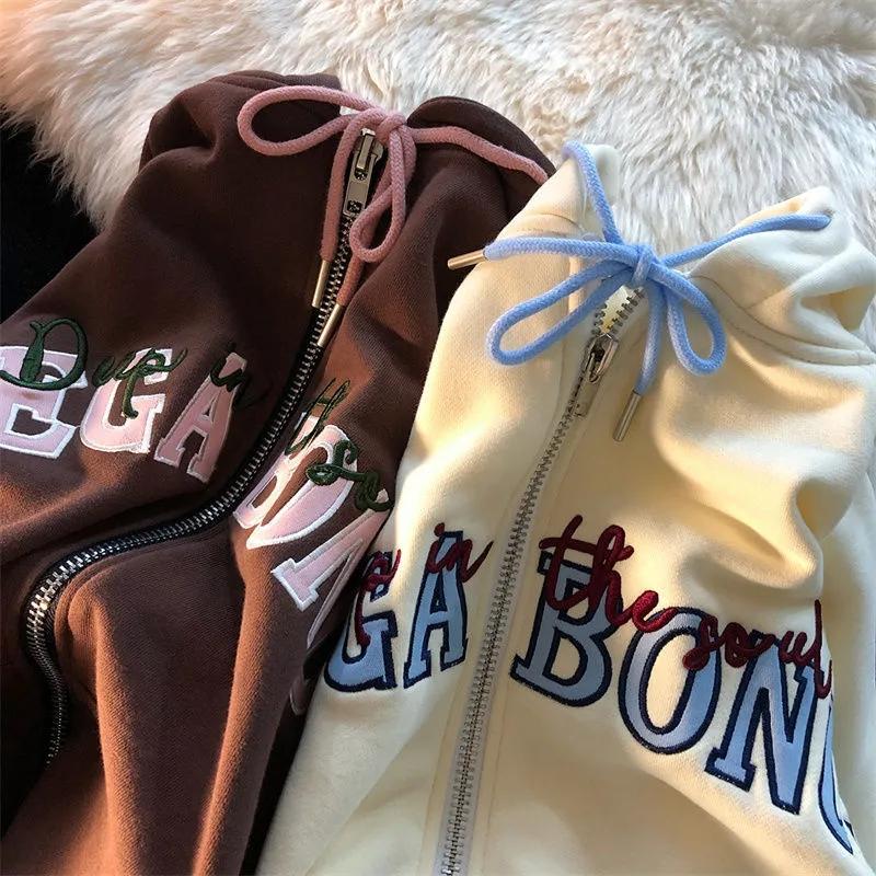 

Women's Hoodies & Sweatshirts Sweater Retro High Street Long-sleeved Loose Letter Printing Warm Cardigan Oversized Vintage Punk Y2K Clothes, White