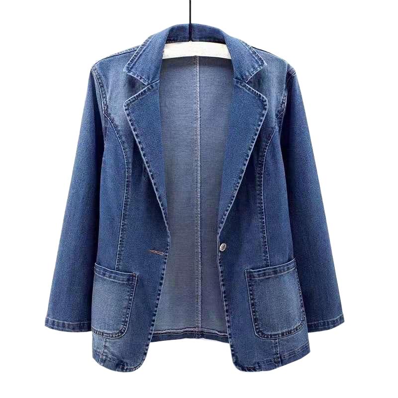 

Women' Suits & Blazers Denim Suit Jacket Women' 2022 Spring Top Loose Coat Notched Solid Color Pocket One Button Cotton Soft Comfortab, Blue