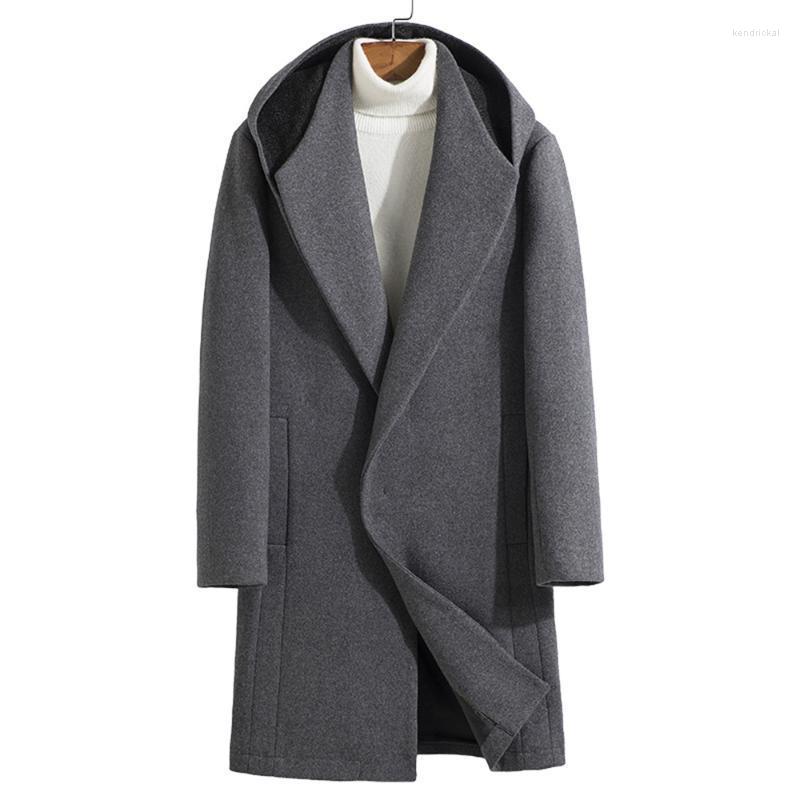 

Men's Wool & Blends Autumn Winter Woolen Coat Men Hooded Long Windbreaker Thick Jacket Kend22, Orange