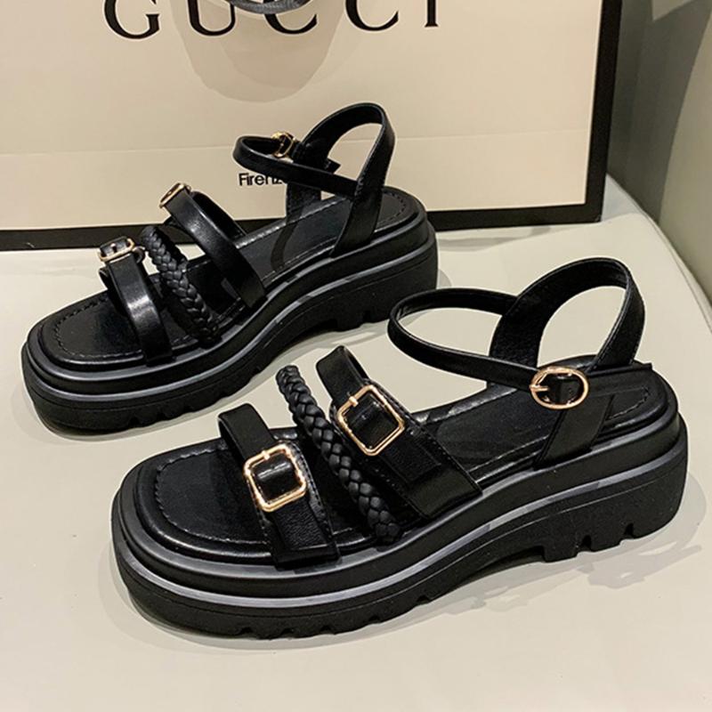 

Sandals Buckle Summer Women's Breathable All-Match Casual Thick-Soled Comfortable Beach Shoes Korean Version Flat ShoesSandals, White