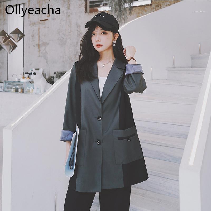 

Women' Suits & Blazers Ollyeacha Korean Fashion Women Lapel Suit Gray Jacket Single Breasted Loose Autumn Casual Costume De Loisir, Grey