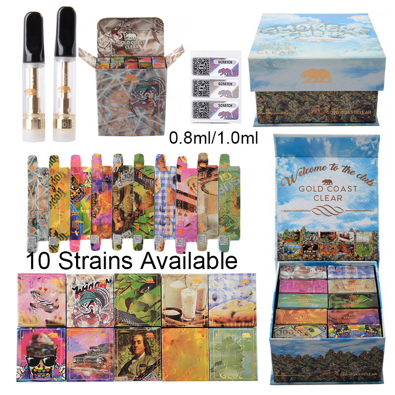 

Gold Coast Clear Smokers Club Summer Limited Edition Atomizers Empty Vape Pen Cartridges Packaging 0.8ml 1ml Ceramic Carts 510 Thread Glass Thick Oil Wax Vaporizer