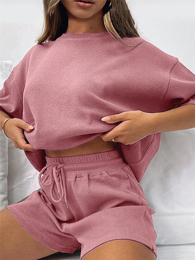 

Women' Tracksuits Hirigin Solid Basic Women Two Piece Drawstring Shorts Set Casual Long Sleeve Vintage Outfit 2022 Summer Female 2 SuitWome, Black