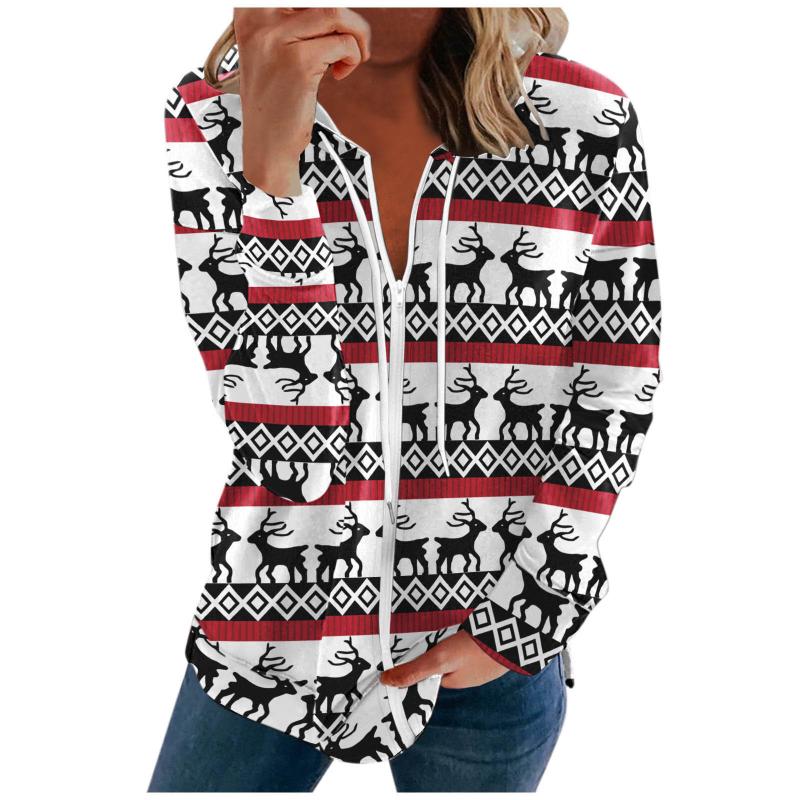 

Women' Hoodies & Sweatshirts Christmas Casual Long-sleeved Sweatshirt Clothing BlousPrinting Hooded Splicing Draped With Pockets Jacket Coa, Black