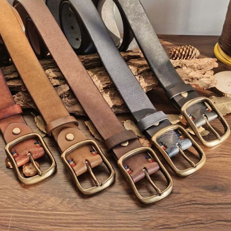 

Belts Personalized Fashion Ltalian Thick Cowhide Leather Pure Copper Buckle Retro All-Match Jeans Belt, Black