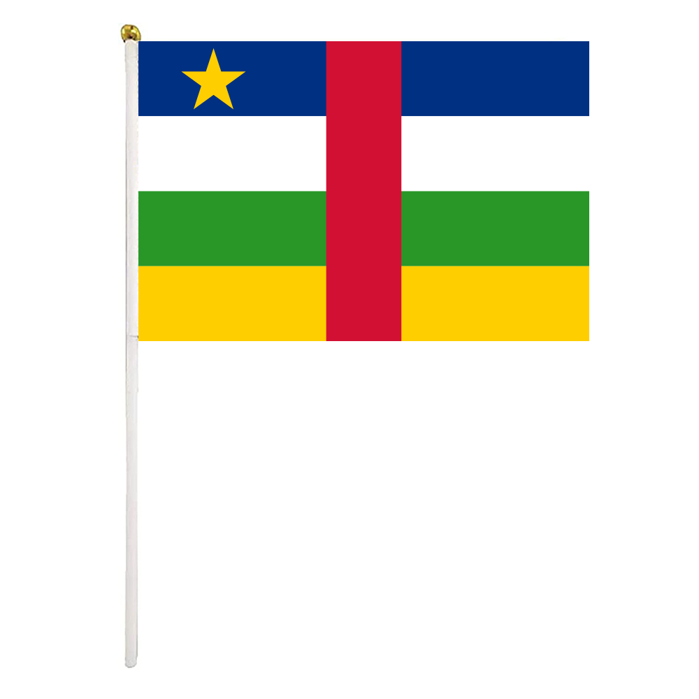 

Central African Republic Hand Waving Flag 14X21CM Premium Polyester Mini World Country Flag Banner With Plastic Flagpole