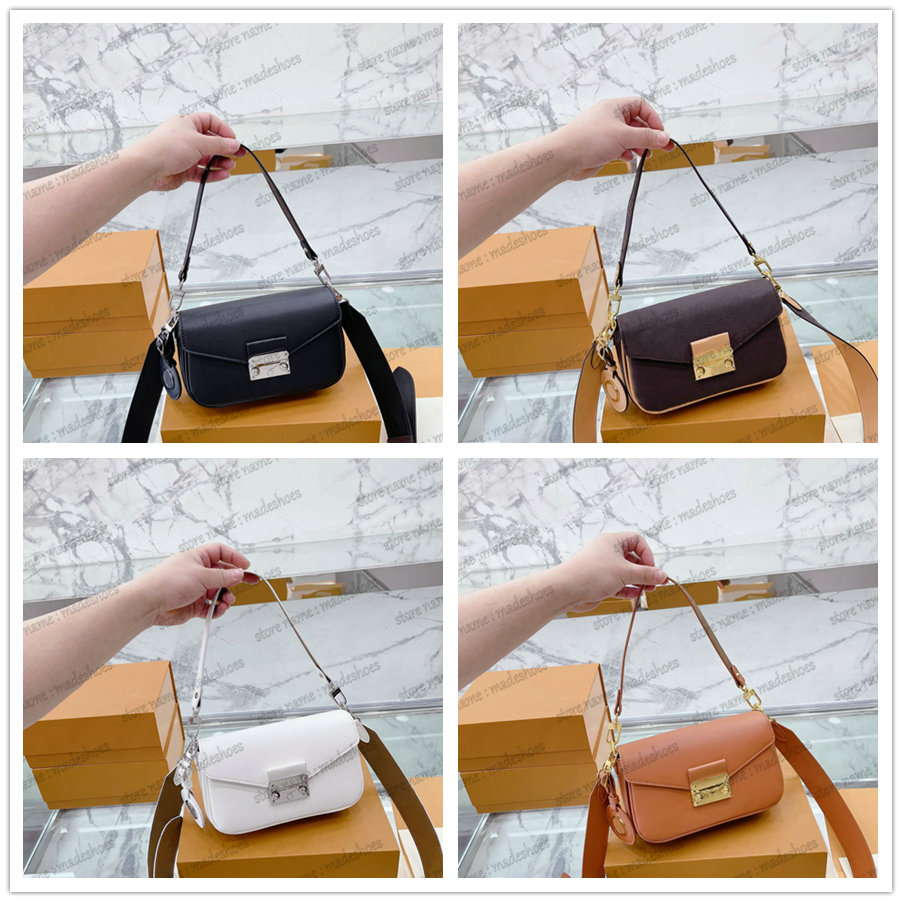 

New Versatile Classic Swing Shoulder Bag 2022 Womens Designer CrossBody V-shaped Flap Monograms Strap Shiny S-lock closure Black/Blanc /Hazelnut