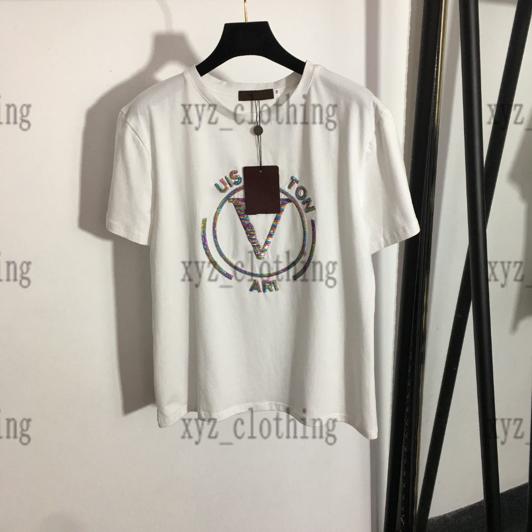

2022ss COTTON SHORT SLEEVE T SHIRTs WITH COLOR SEQUINED EMBROIDERY 2022 brand designer t-shirts Full body hot diamond short-sleeved T-shirt, 01