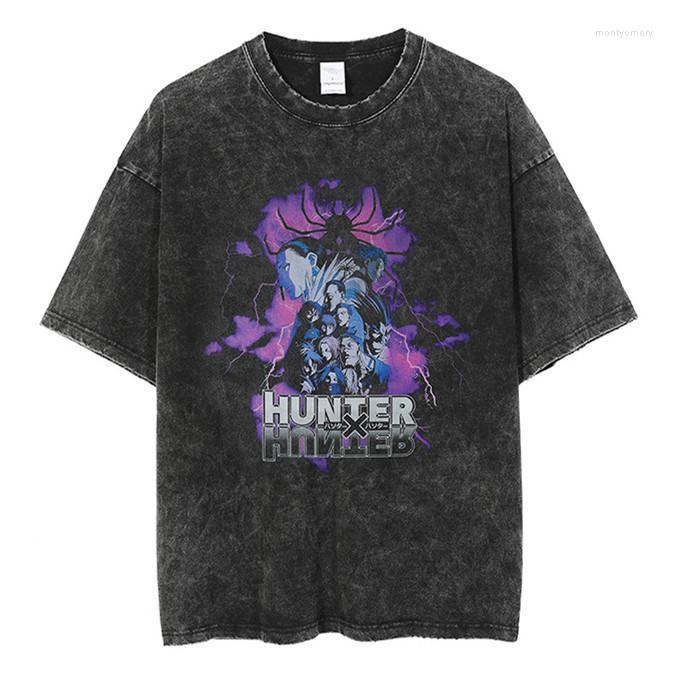 

Men's T-Shirts Gothic Oversized T Shirt Hip Hop Streetwear Letter Anime Printed Vintage Washed Harajuku Japanese Cotton Tops TeesMen's Mont2, Black