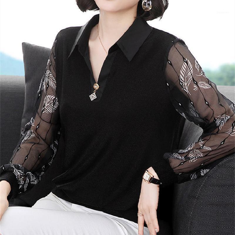 

Women's Blouses & Shirts Plus Size Women Casual Chiffon Long Sleeve Black Tops Spring Autumn Loose -Neck Temperament Blusas DM0097