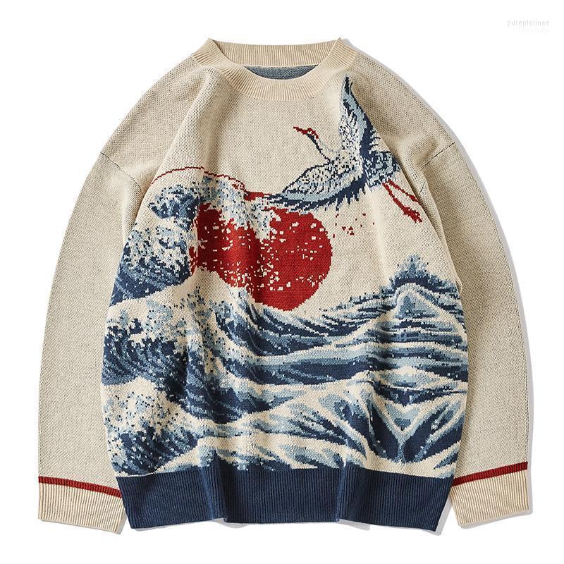

Harajuku Ukiyoe Men Sweater Japanese Style Hip Hop Streetwear Oversize Pullover O-neck 2022 Autumn Women Man Sweasters Men's Sweaters, Black