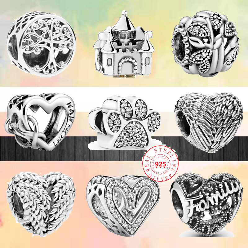 

925 bracelet charms for Pandora charm set Original box Family Tree Heart Mom Paw Print Shiny European Bead necklace charms jewelry