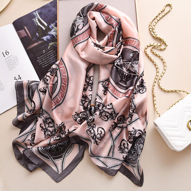 

Berets Women 90x180cm Silk Scarf Scarves Square Female Printed Head Hijab Satin Foulard Bandana