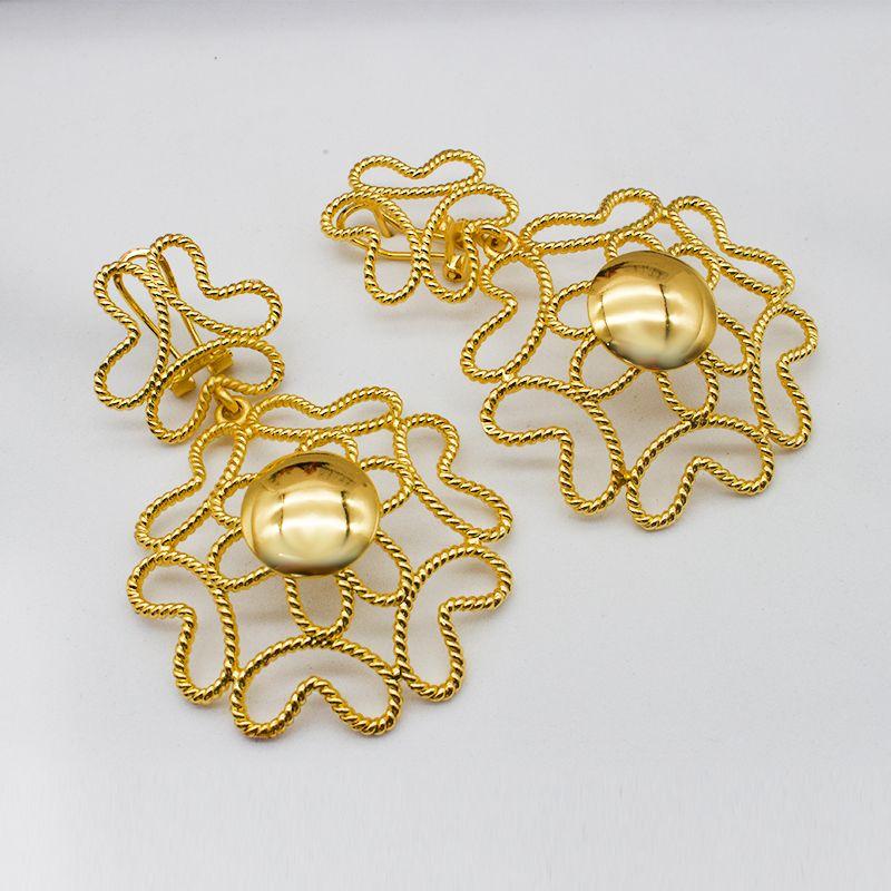 

Dangle & Chandelier Drop Earrings Women 24K Gold Plated Flower Jewelry Copper African Dubai Hollow High Quality Daily Wear Gift Party Annive