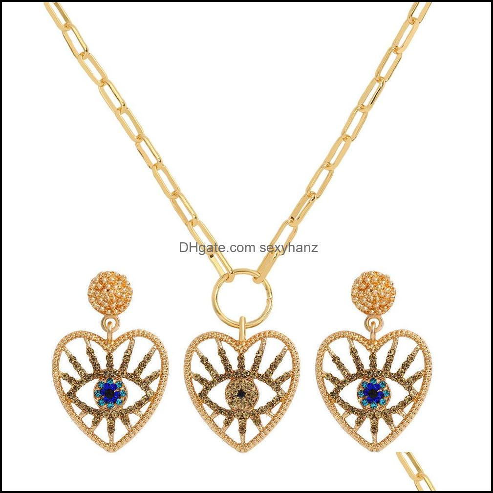 

Pendant Necklaces Pendants Jewelry Fashion High-End Angel Eye Earrings Set Simple Retro Diamond Clavicle Chain Alloy Rhinestone Earring Fr