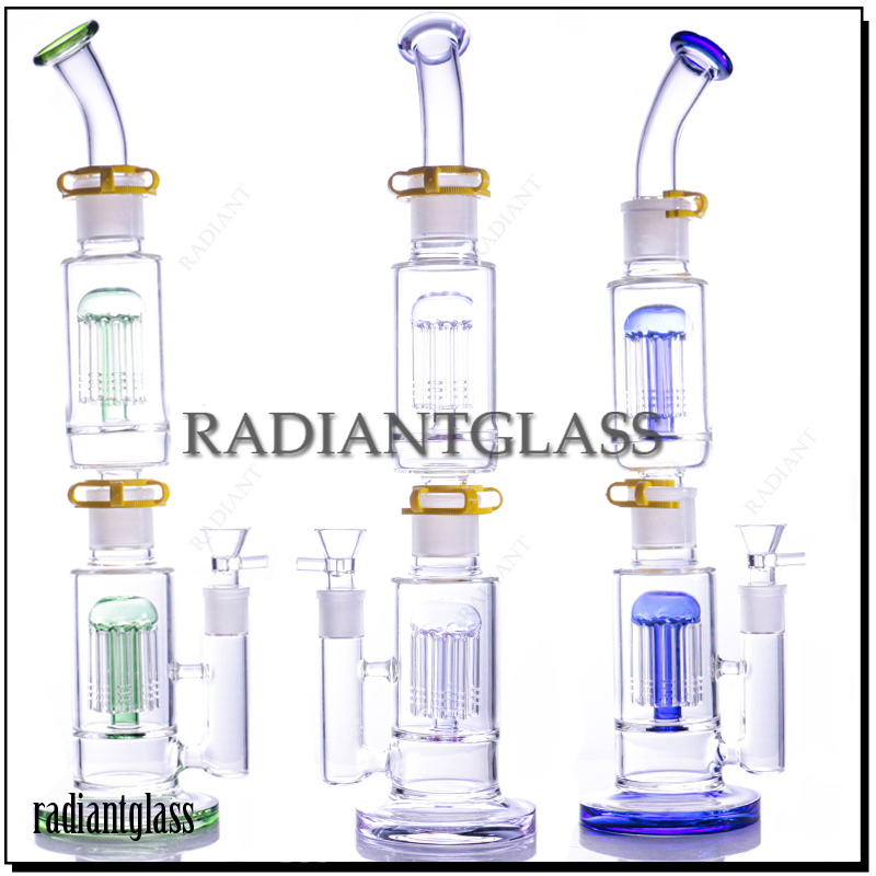 

Hookahs 17.8 Inches Glass Bong Removable Double 8- Arm Tree Filter Perc Glass Water Pipes Bong
