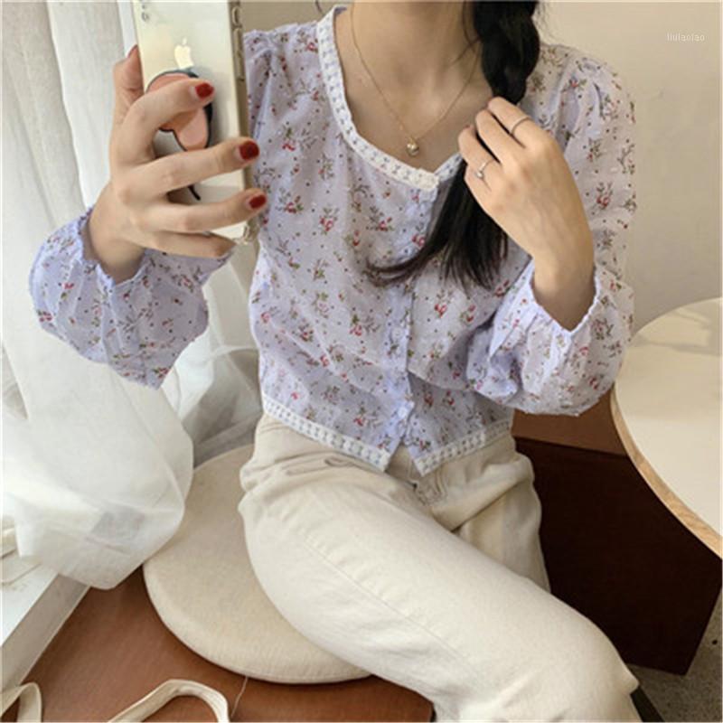 

Arrivals Spring Summer Autumn Blouse Shirt Koren Chic Temperament Floral Print Puff Sleeve Blusas Casual Lady Tunic Women's Blouses & Shirts, Beige