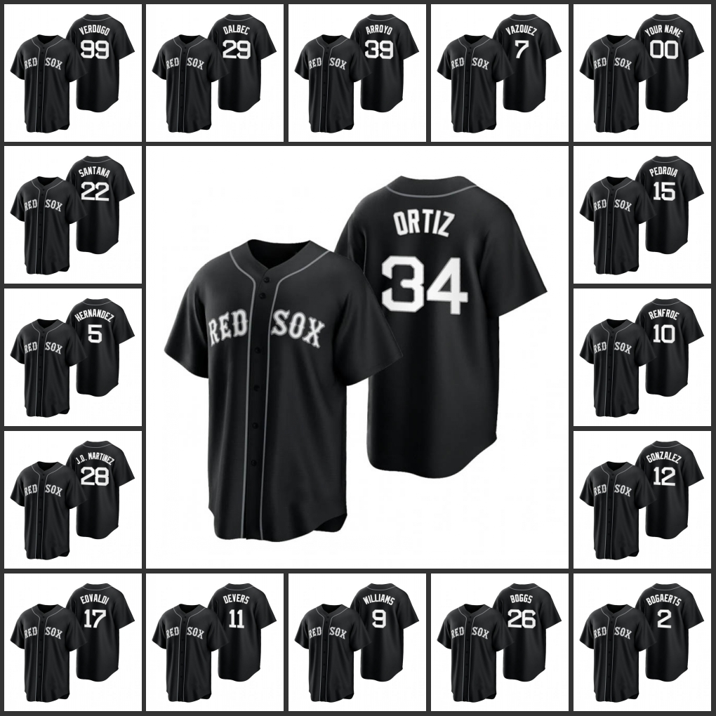 

Boston Red''Sox''Men J.D. Martinez FWade Boggs David Ortiz Custom Women Youth Black White All Black Fashion''Replica''Jersey