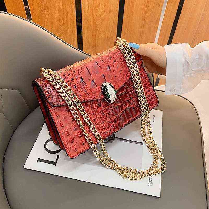 

Bag lady 2022 New Single Shoulder Messenger luxury high-end versatile crocodile head bag chain bar small square Purses, White