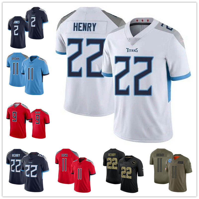 

Tennessee''Titans''Men's Derrick Henry Steve McNair Julio Jones A.J. Brown Navy 2022 Salute to Service Limited Stitched football Jersey