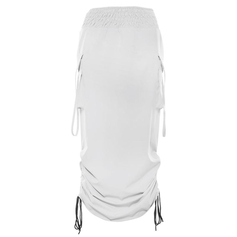 

Skirts Women Autumn Elastic High Waist Maxi Long Straight Cargo Skirt Side Ruched Drawstring Solid Color Casual Loose Streetwear With, Black