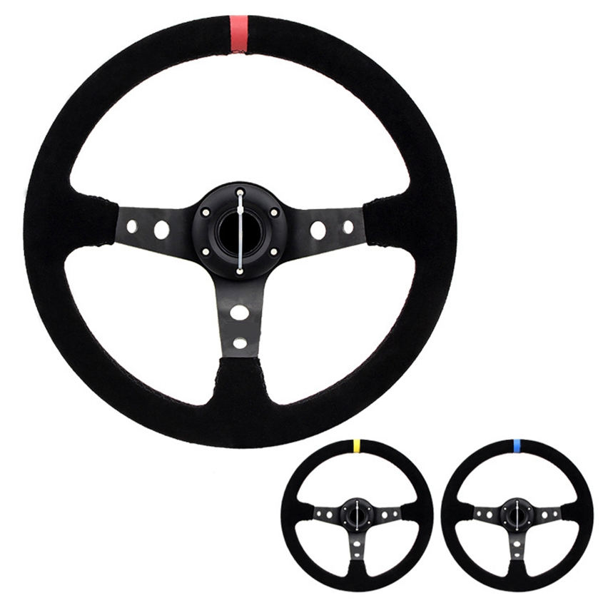 Accessoires de voiture en daim / PVC universels de 14 pouces 350mm volants de course volant de sport à la dérive de maïs profond avec logo pièces