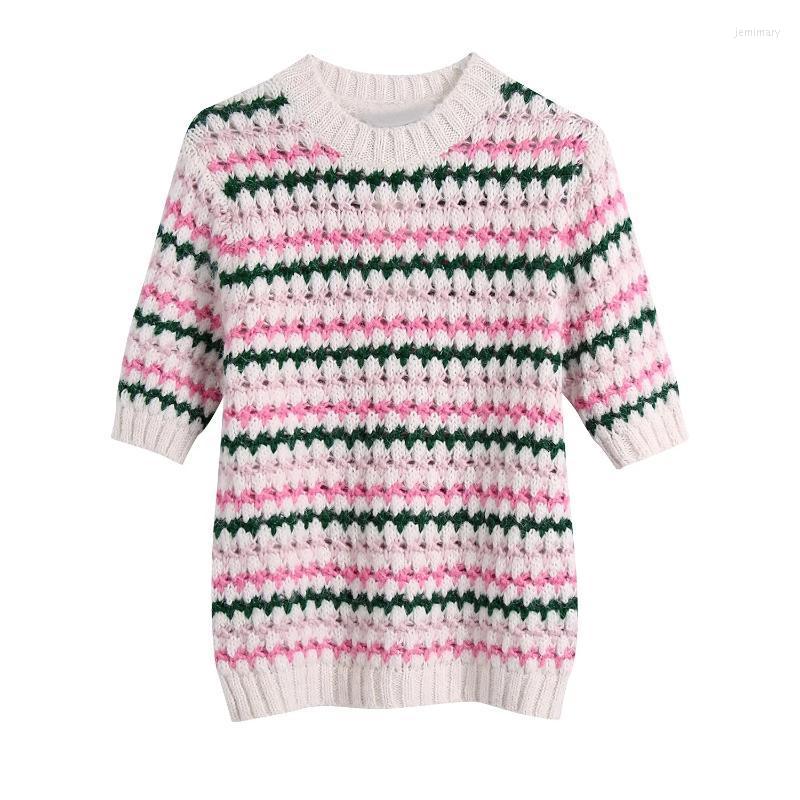 

Women' Sweaters Autumn Women O Neck Stripe Color Matching Long Pullovers Minimalist Lady Knitted Loose PulloverWomen' Jemi22, Pink