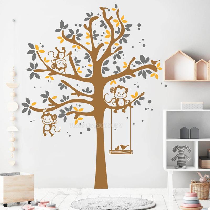 

Wall Stickers Swing Monkey Tree Animals Sticker For Kids Room Children Bedroom Decal Nursery Decor Poster Mural Wallpaper LL981