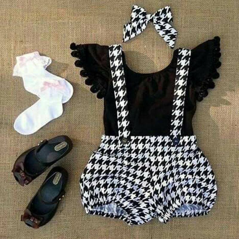 

Clothing Sets Toddler Kid Baby Girl Clothes Ruffles Sleeve T-shirt Tops Plaid Bib Dresses Outfit SetClothing ClothingClothing, Black