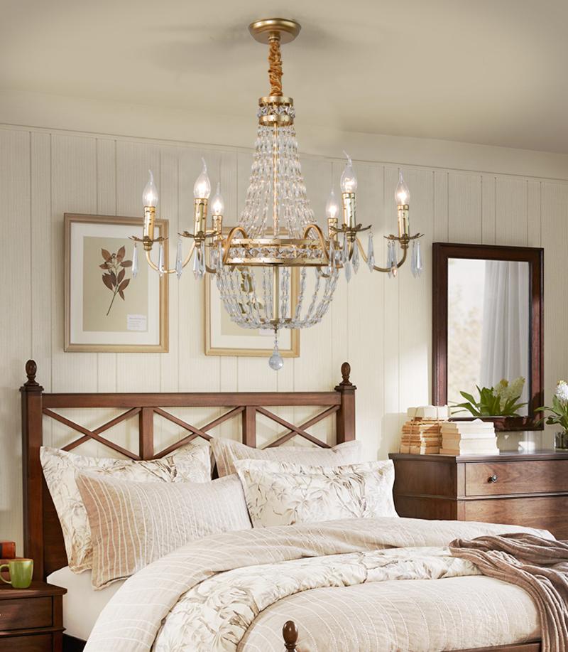 

Pendant Lamps American Living Room Bedroom Light Luxury Wrought Iron Villa Simple Creative Personality Crystal Dining Chandelier