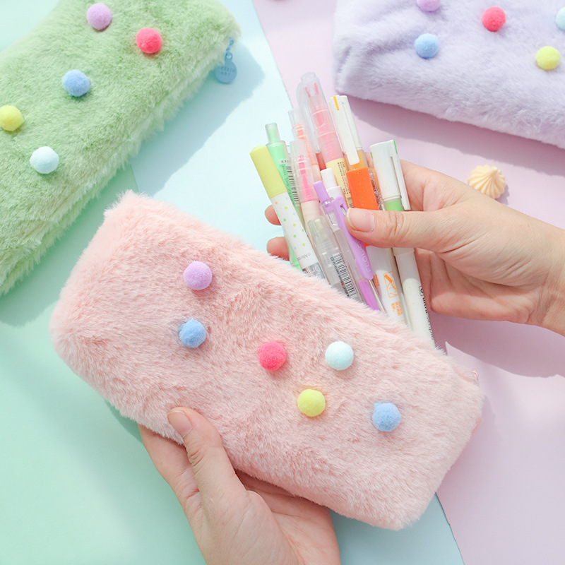 Plush Pencil Bag Ins Style High School Student Pen Purse Large-capacity Stationery Macaron Color 1222551-image-774312713
