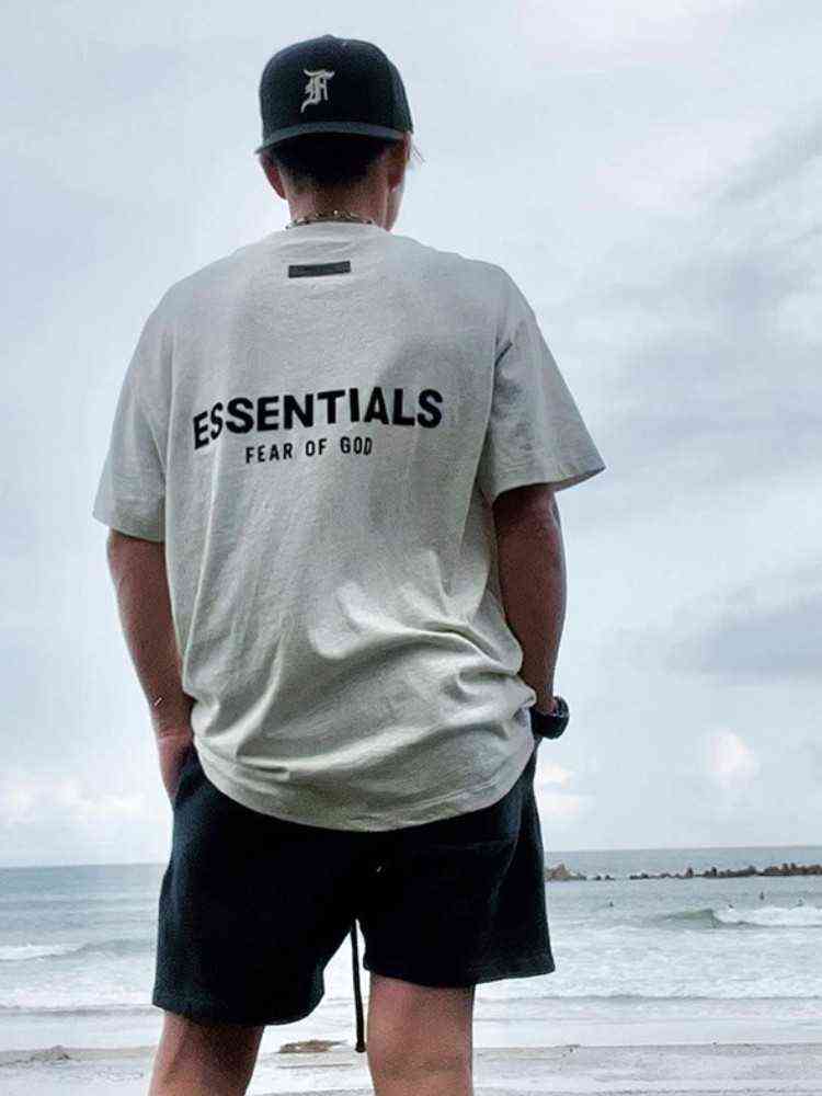 Fashion Essentials Designer Couples t shirts American Brand Double Thread Flocked Letter Short Sleeve Men's Fog High Street Couple Casual T-