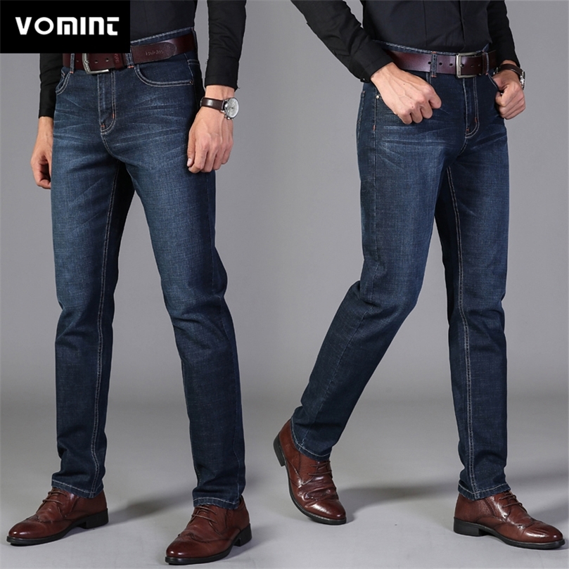 

Vomint pants men's casual cotton autumn denim straight cotton loose work long pants jeans blue black pants 201128