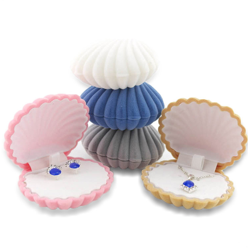 

Wholesale Shell Shape Velvet Engagement Wedding Party Ring Case box Cute Earrings Necklace Pendant Jewelry Display Storage Organizer Box