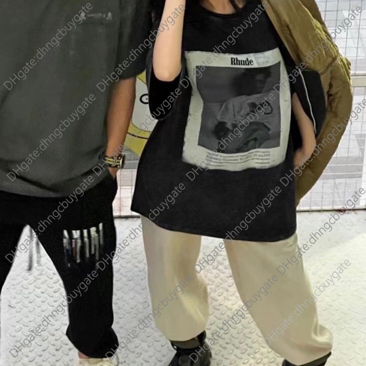 

t Shirt Designer Rhude Portrait Pictorial Used Short Sleeve Men' and Women' Spring Summer Marble Washed Loose T-shirt t Shirt, Wash water black