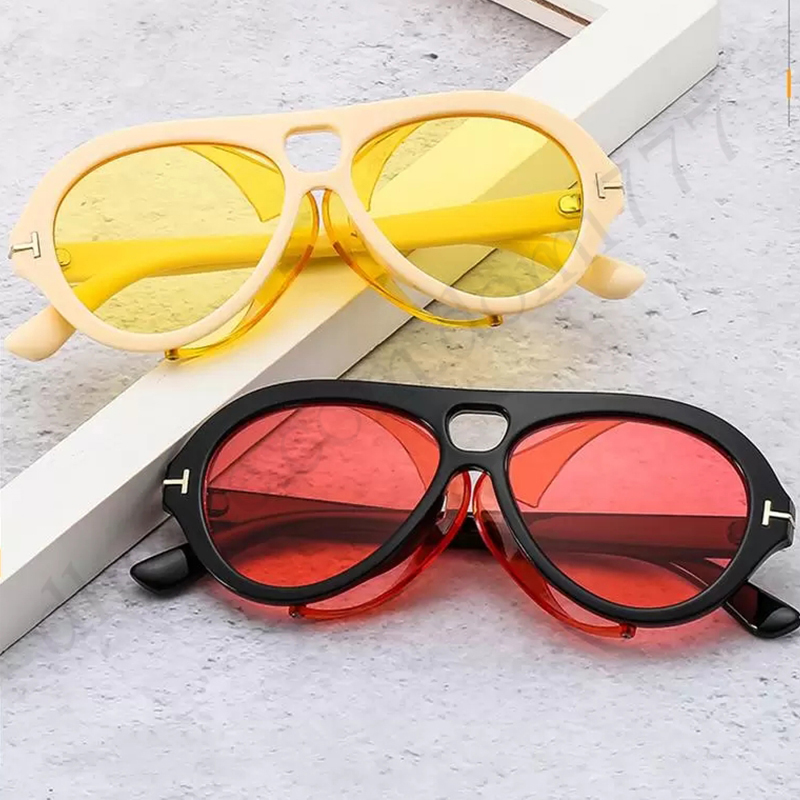 With Box Women's Designer Sunglasses Oversized Shades 90s Retro Black Yellow Pilot Sun Glasses for Lady Beach Eyewear