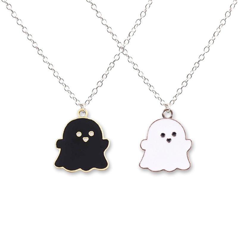 

Chains Cute Black White Ghosts Couple Necklaces For Women Men Friends Trendy Lovely Ghost Paired Pendant Necklace Fashion Jewelry