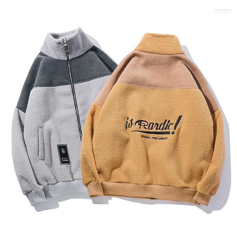 

Lambskin Winter Mens Jackers And Coats Stretwea Color Match Stand Collar Loose Windbreaker Bomebr Jacket Male Hip Hop Parka1 Phin22, Gray