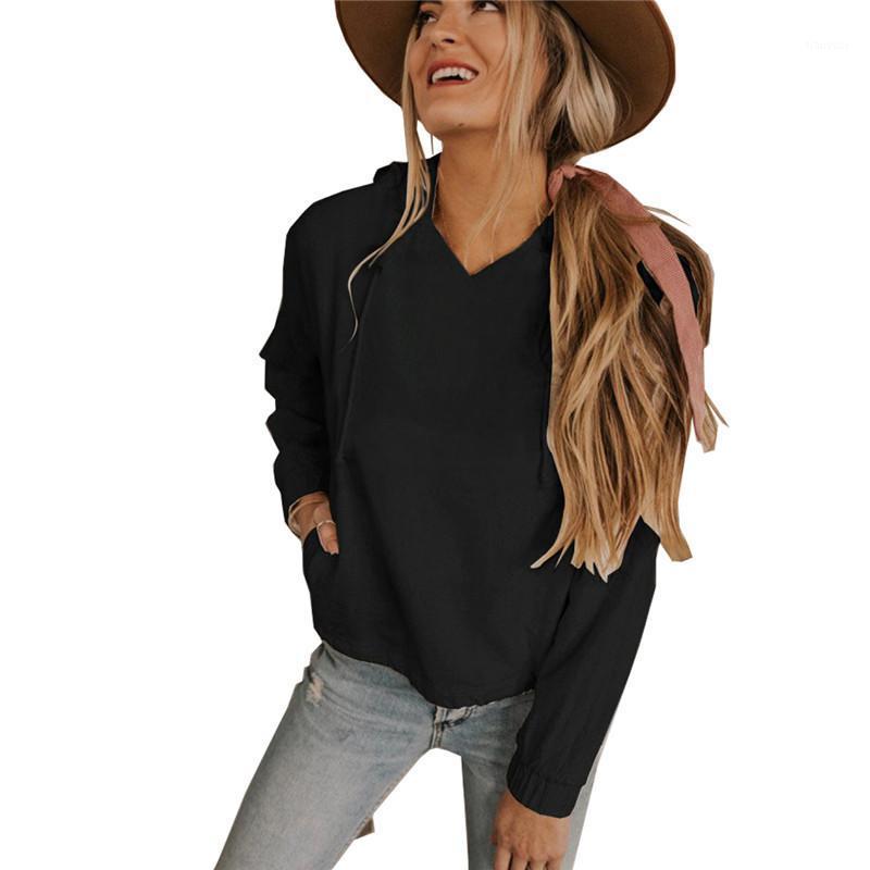 

Women' Hoodies & Sweatshirts Solid Color Hooded Hoodie Drawstring Waist Long Sleeve Womens Autumn Sweatshirt Pullover, Black