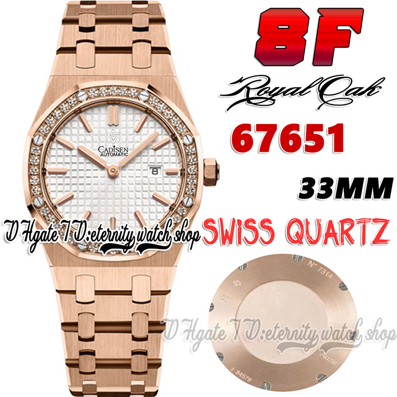 

8FF 8f67651 Swiss Quartz Movement 33mm Womens Watch Diamonds Bezel Silver Textured Dial Stick Markers Rose Gold 316L Stainless steel Bracelet eternity Watches, Watch waterproof production cost
