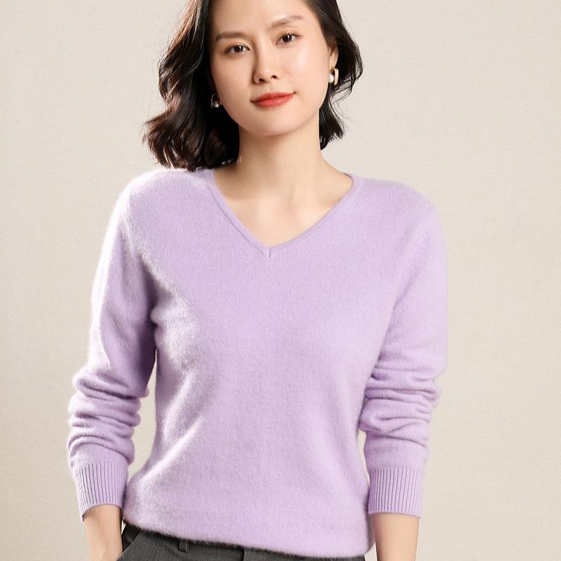 

Women's Sweaters BELIARST 2022 Autumn And Winter Ladies Mink Cashmere Pullover Thicken Knitted V-Neck Sweater Solid Color Casual, White;black