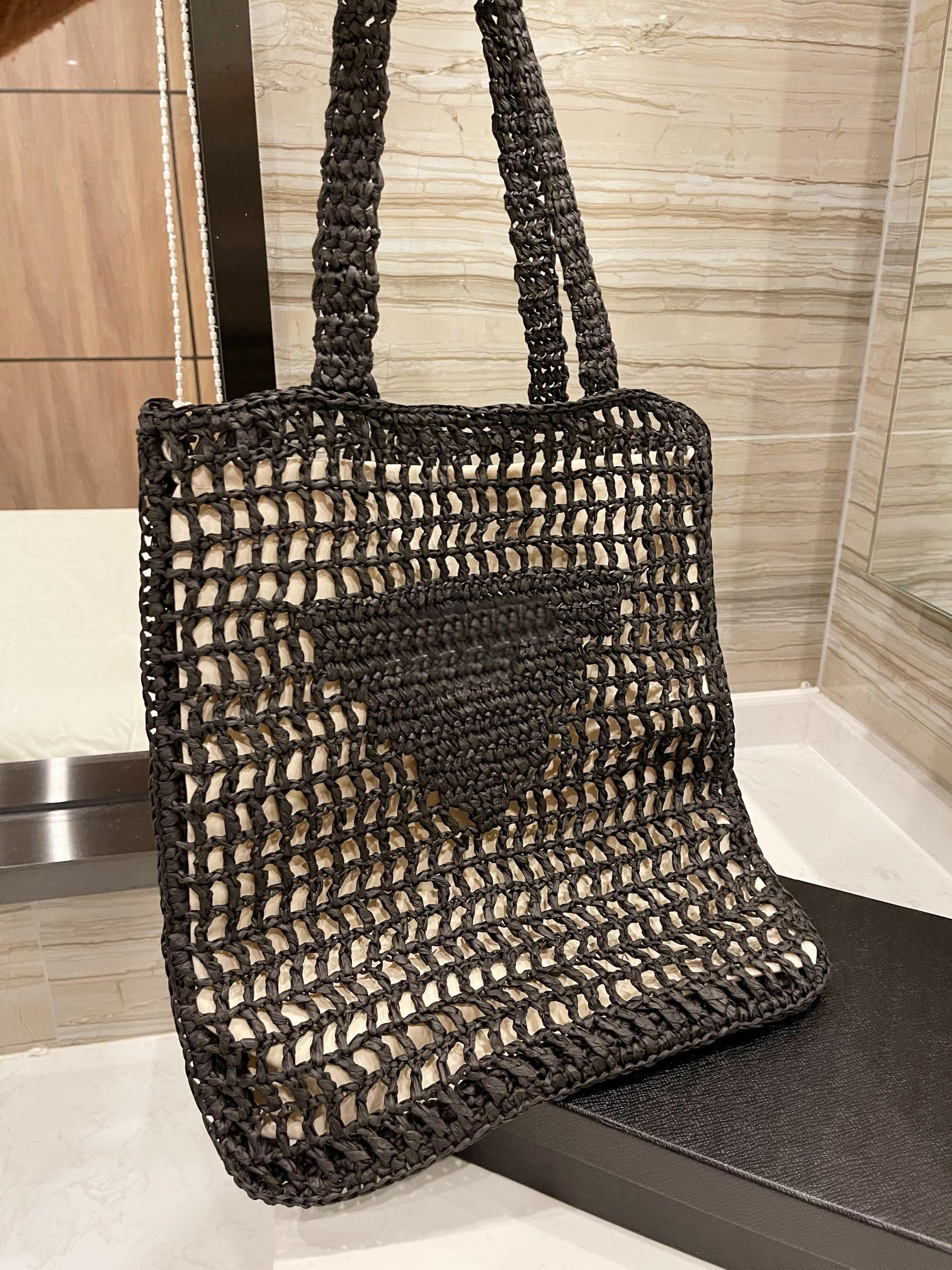 

Fashion woven bag summer beach shoulder bags retro straw womens messenger handbag tote triangle logo hand-held straws letter handbags, Beige