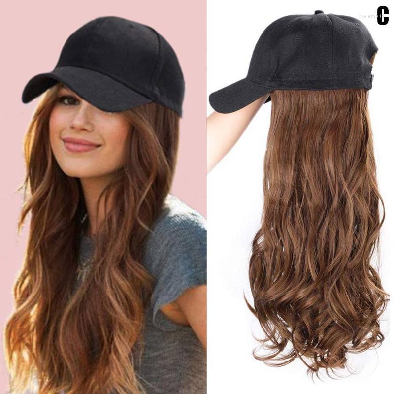 

Ball Caps Baseball Hat With Curly Wavy Long Hair Wigs Synthetic For Women Girls Sale-WTBall