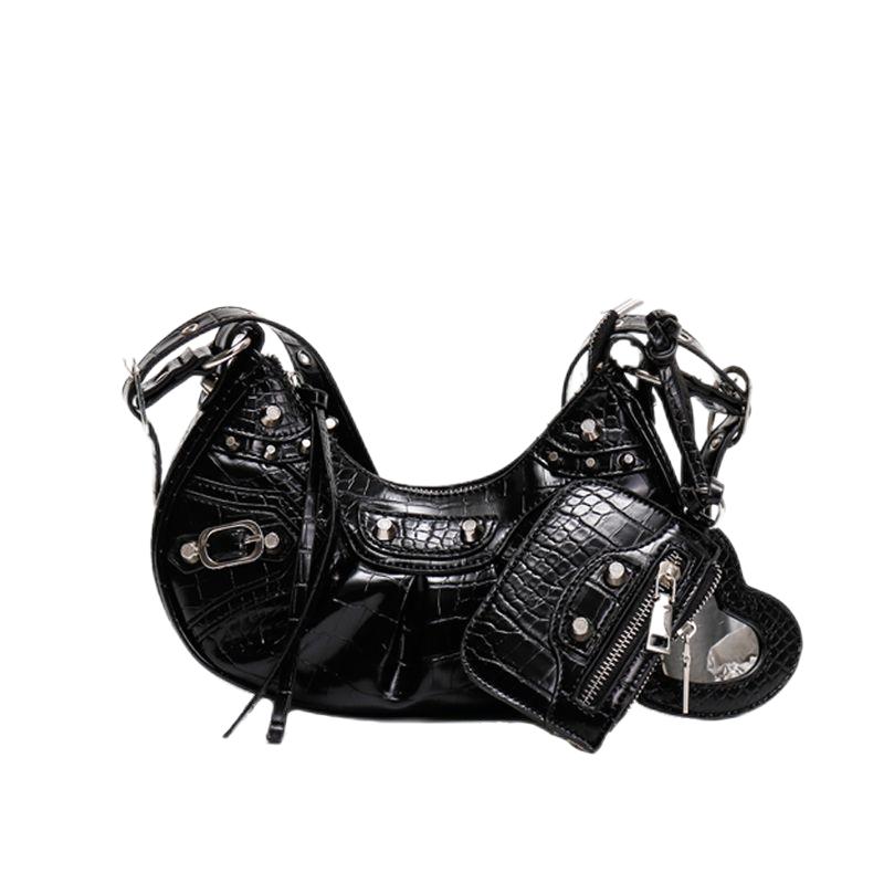 

Evening Bags Fashion Rivet Shoulder Messenger Bag 2022 Female Handbags Pu Leather Women With Card Holder And MirrorEvening EveningEvening, Black