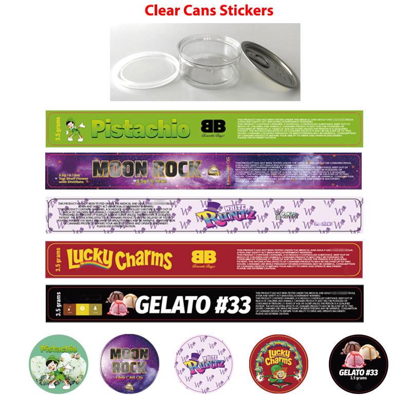 

Machine sealed tin can 3.5g container packaging label printing cali strain stickers custom hologram sticker smart bud jungle boys