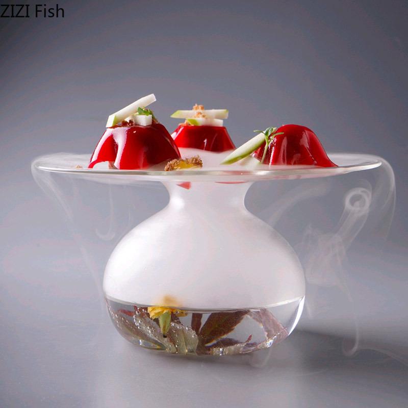 

Dishes & Plates Transparent Glass Plate Dry Ice Japanese Restaurant Sushi Afternoon Tea Dessert Home Kitchen Tableware, 18cm
