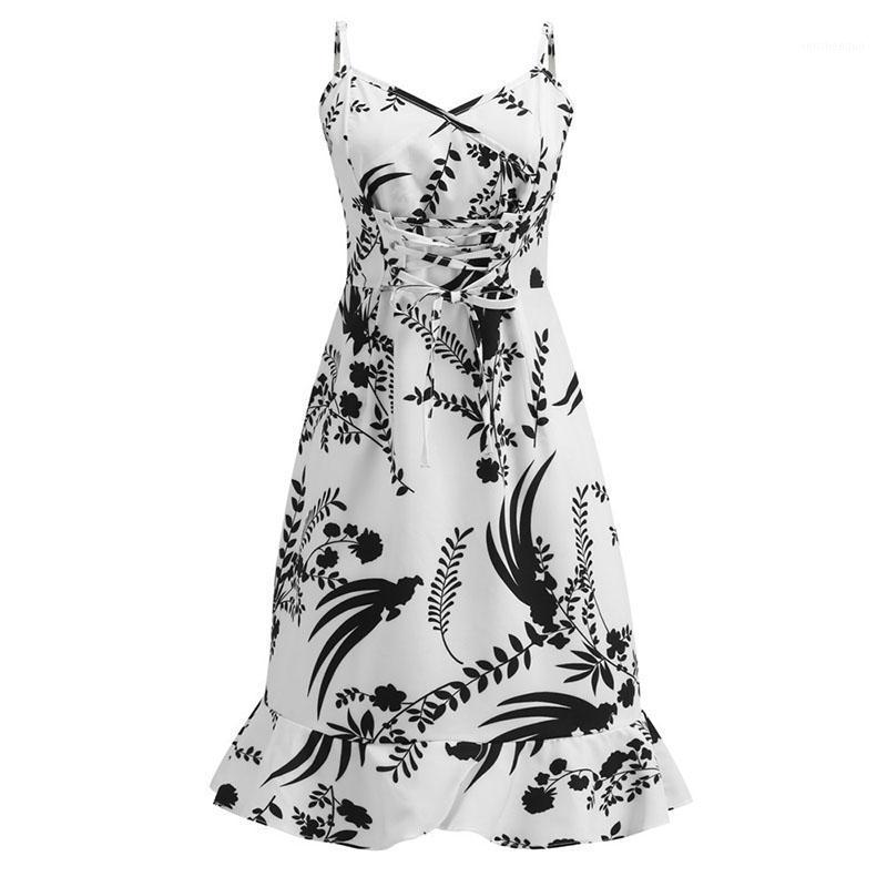 

Casual Dresses Sexy Spaghetti Strap Beach Midi Dress 2022 Vintage Floral Print A-line Mermaid Red White Black Ruffle Holiday Vestidos