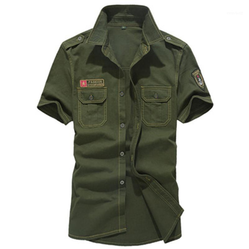 

Men's Casual Shirts 2022 Military Short Sleeve Summer Fashion Cotton Fit Slim Shirt For Men, Army green
