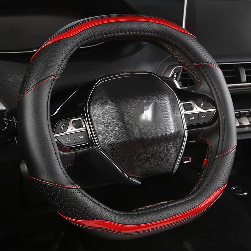

Steering Wheel Covers For 2008 2022 E2008 Car Cover Carbon Fibre PU Leather Auto Accessories Interior CocheSteering CoversSteering