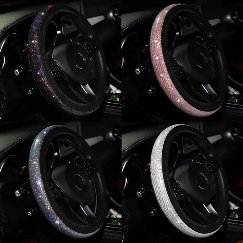 

Steering Wheel Covers Bling Crystal Diamond Car Cover Universal 38cm Cool Rhinestones PU Leather Auto Case StylingSteering